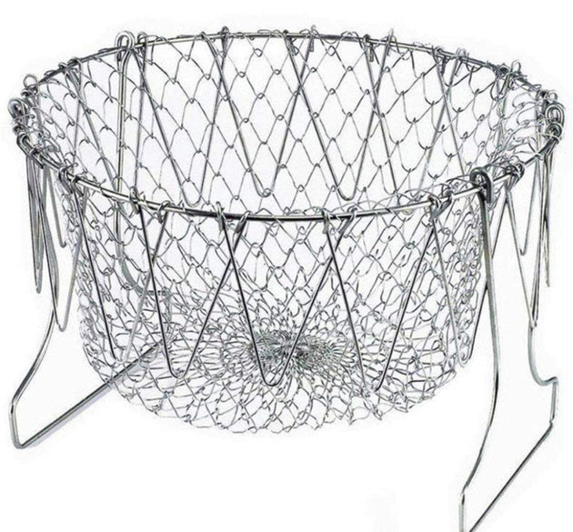 Foldable chef strainer basket