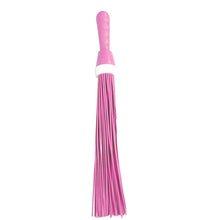 Durable plastic broom suitable for wet and dry floor cleaning.