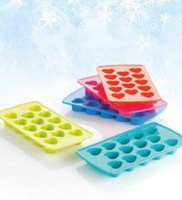 Tray for making heart-shaped ice cubes, great for parties.