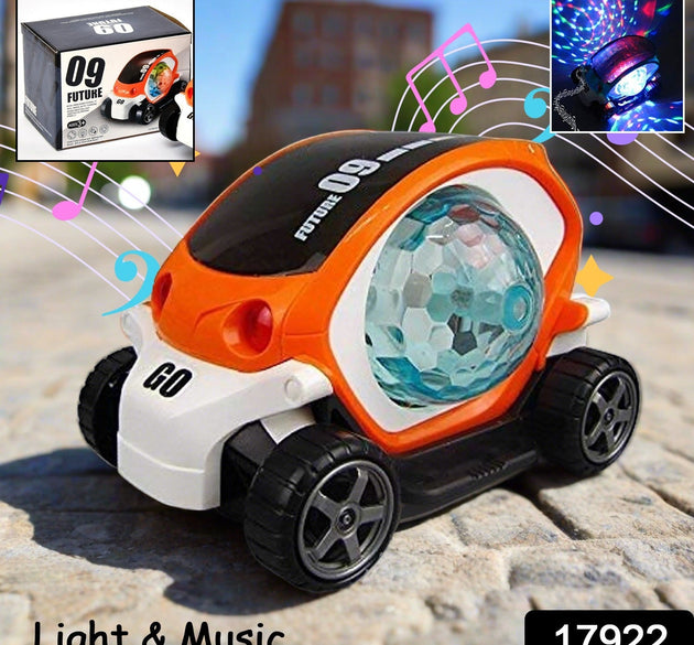 Plastic 360 Degree Rotating Stunt Car Toy for Kids - Bump and Go Action with 4D Lights and Music, Plastic Mini Car with Disco Ball (1 Pc / Battery Not Included)