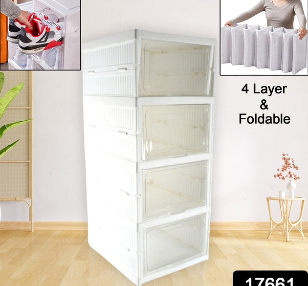 Stackable Multifunctional Storage, for Clothes Foldable Drawer Shelf Basket Utility Cart Rack Storage Organizer Cart for Kitchen, Pantry Closet, Bedroom, Bathroom, Laundry (4 Layer /  1 Pc)