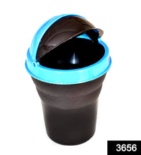 Compact multicolored dustbin for cars, ideal for traveling, SKU code included.