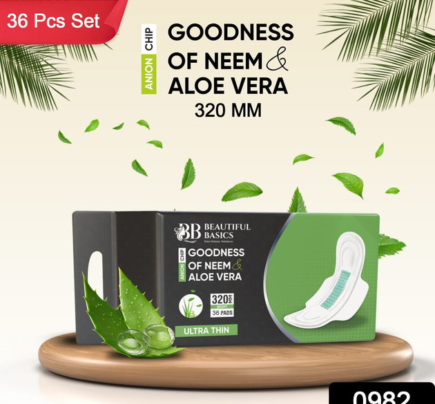 Sanitary Pads for Women With Goodness of Neem & Aloe Vera | Ultra Thin | Leakage Protection | PH Balance | With Antibacterial Anion Chip | 5X More Absorbance (320 mm / 36 Pads)