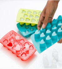 Tray for heart-shaped ice cubes, perfect for adding charm to beverages.