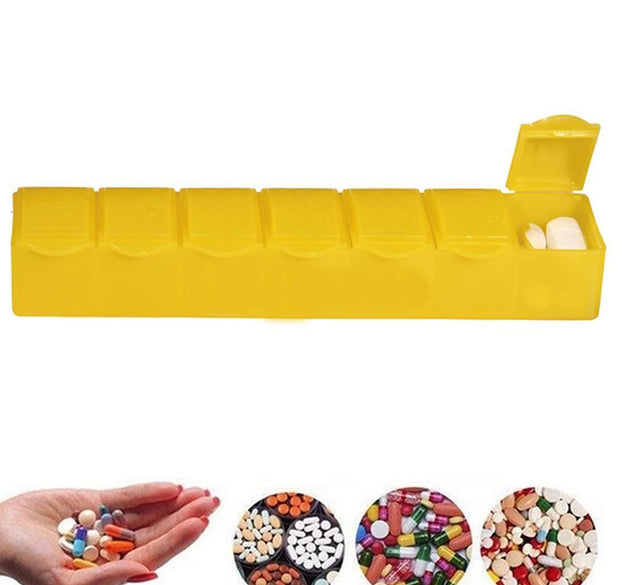 7-compartment pill box for weekly use.