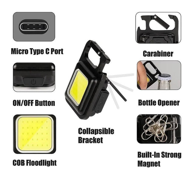 Rechargeable Keychain Mini Flashlight with 4 Light Modes,Ultralight Portable Pocket Light with Folding Bracket Bottle Opener and Magnet Base for Camping Walking