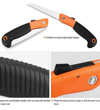 Portable folding saw for camping and gardening.