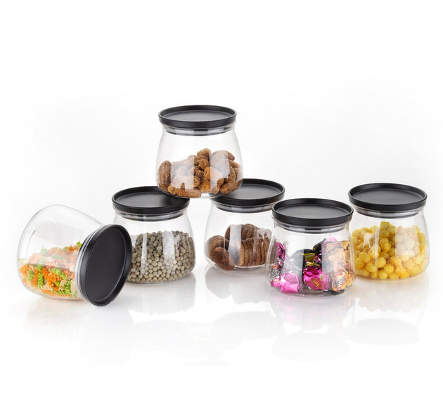 Set of 6 matka-shaped jars with airtight lids