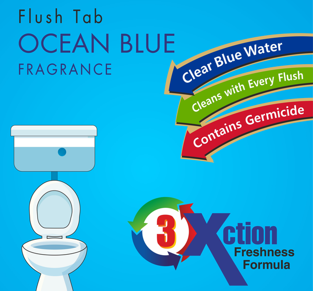 Ocean blue toilet cleaner flush tab in 50 grams for freshening the toilet.