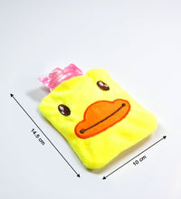 Yellow duck hot water bag designed for neck, shoulder, and menstrual pain