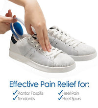 Gel heel pads for shock absorption and pain relief.