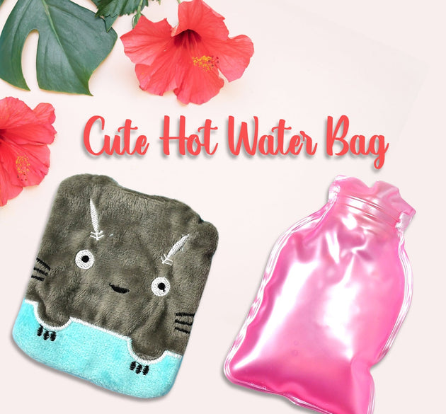 Grey Cat Print Small Hot Water Bag with Cover for Pain Relief