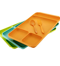 Divided plastic food plate with spoon and fork for pav bhaji