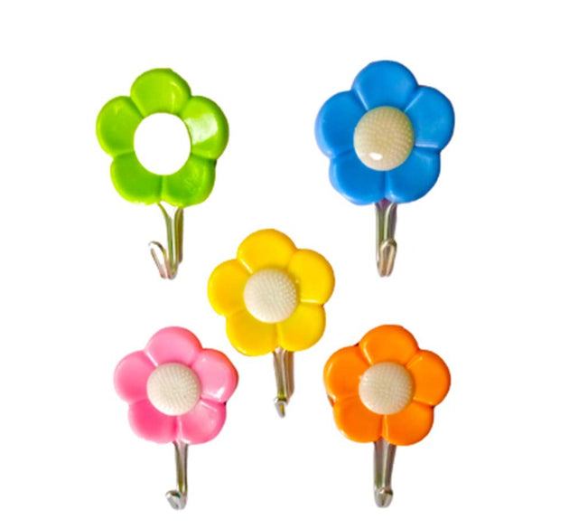 Flower-shaped adhesive wall hooks, pack of 5.