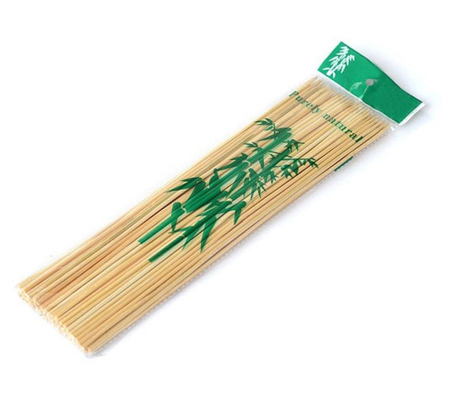 Bamboo skewers for BBQ with a natural wood finish.