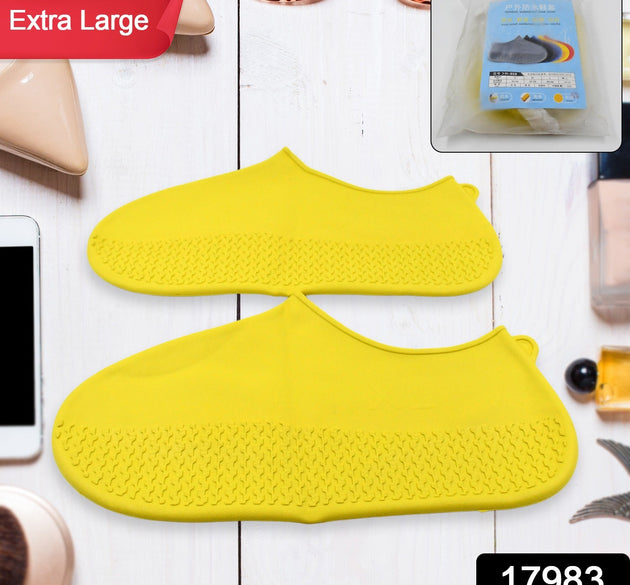 Non-Slip Silicone Rain Reusable Anti skid Waterproof Fordable Boot Shoe Cover (Extra Large Size (XL)/ 1 Pair / Yellow)