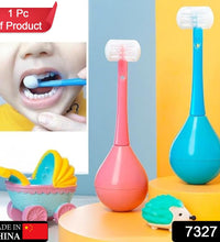 Soft bristle 3-sided training toothbrush with silicone head for children.