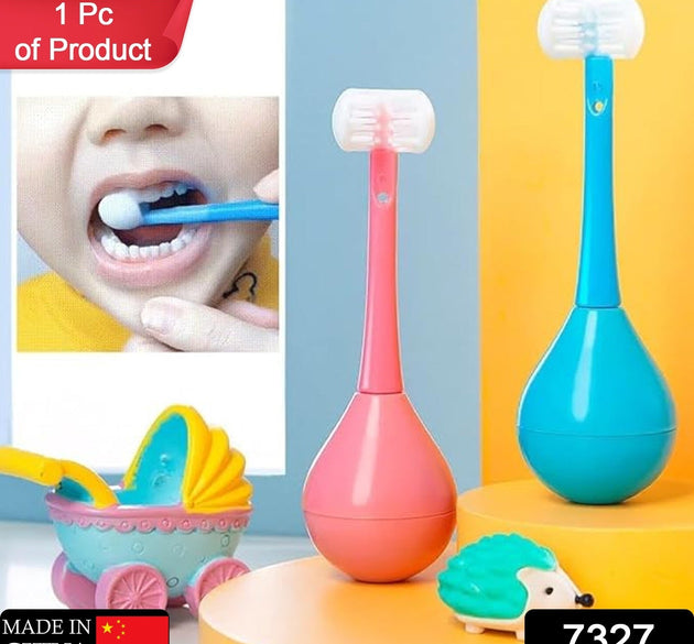 Soft bristle 3-sided training toothbrush with silicone head for children.