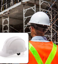 Construction safety helmet designed for protection against impacts, showing its durable build and design