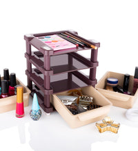 Multi-layered drawer organizer for makeup and beauty products with a compact design