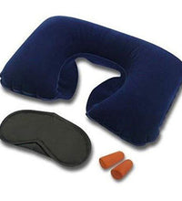 Air travel kit with pillow, ear buds, and eye mask.