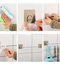 Plastic self-adhesive hooks, ideal for use in various settings.