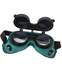 Large size welding goggles in dark green.