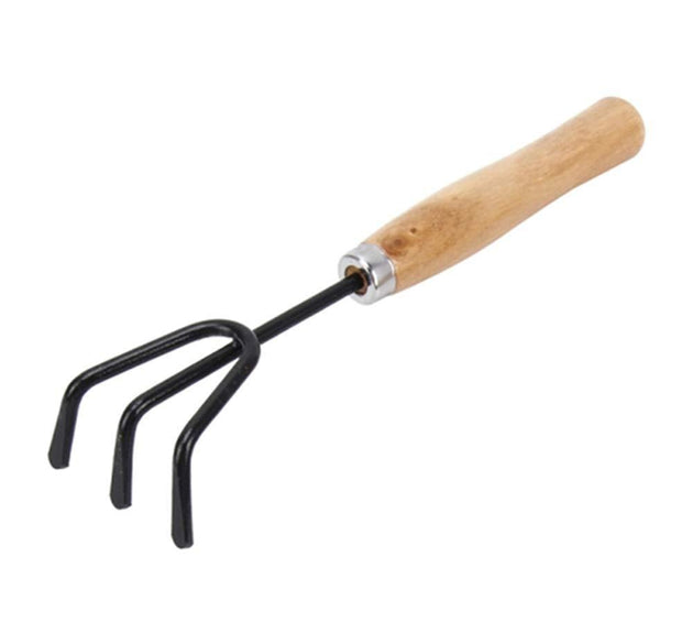 Steel hand cultivator, black handle.