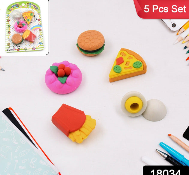 3D Food Shape Fancy & Stylish Colorful Erasers, Mini Eraser Creative Cute Novelty Eraser for Children Eraser Set for Return Gift, Birthday Party, School Prize(5 Pcs Set)