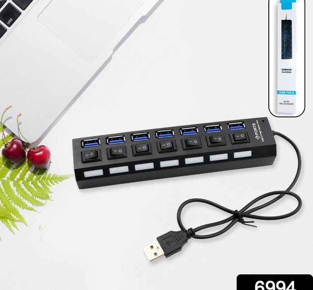 7 port USB hub with on/off switches and LED indicators