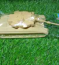 Green army tank toy with pull back action, front view