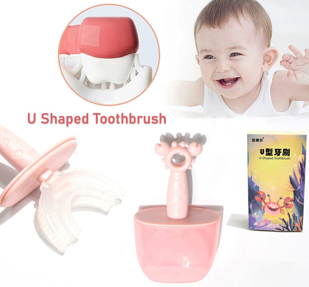 Kids U Shaped Toothbrush Children Baby Silicone Kids Toothbrush U Shaped Silicone Brush Head for 360 Degree Cleaning Suitable For 2-6 Years (1 Pc)