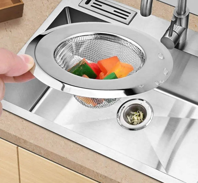 Stainless steel sink strainer for kitchen drains.