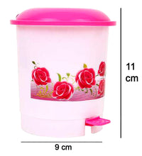 Compact plastic pedal dustbin for home office or desk use.