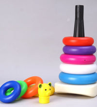 Educational stacking toy with teddy bear rings in various colors