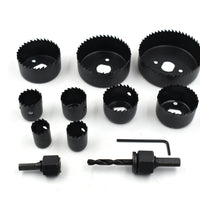 12-piece set of hole saws for drilling needs.