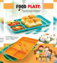 4-compartment plastic dish set with spoon and fork for dining