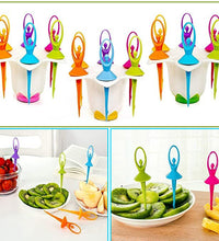 Dancing doll fruit fork set, includes stand and 6 forks