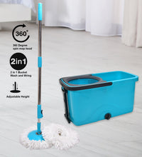 Spin mop with wheels and large bucket