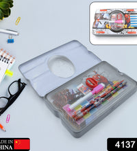 Colorful cartoon metal pencil case with stationery set including marker and scale