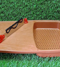 Sturdy chopping board with holder for kitchen use.