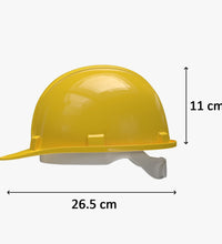 High-visibility yellow hard hat, made from durable plastic for protection.