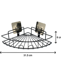 Wall-mounted shower caddy corner for space-saving bathroom storage.