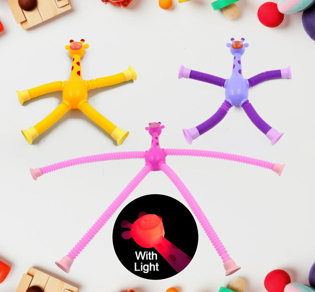 LED Telescopic Suction Cup Giraffe Toy, Pop Tubes Fidget Toys, Shape Changing Telescopic Sensory Tubes Fidget Tubes Sensory Toys Suction Toy, Funny Gift (3 Pcs Set)