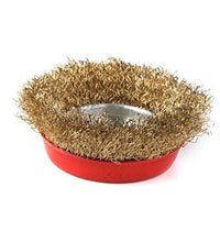 Gold wire cup brush for polishing and cleaning.