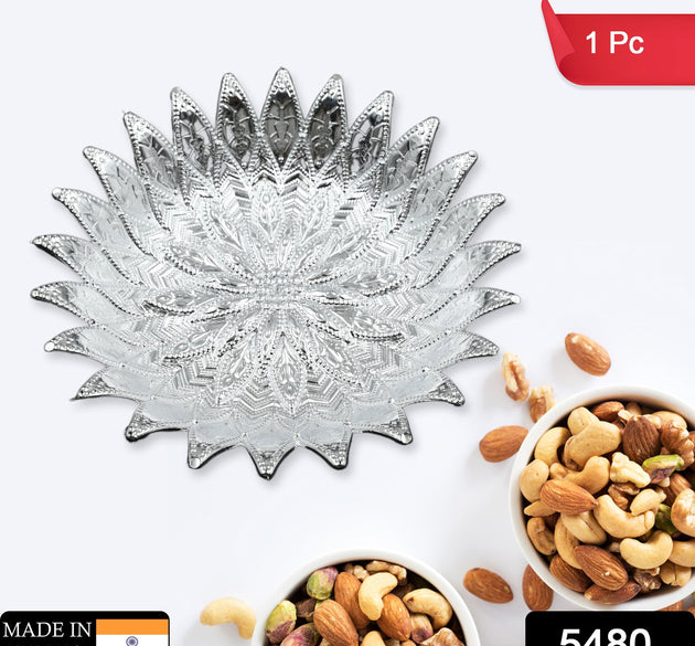 Silver finish serving tray with traditional design