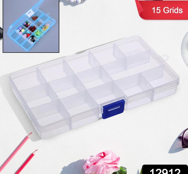 15 Grids Jewelry Organizer Plastic Jewelry Organizer Box Clear Jewelry Organizer Box Plastic Bead Organizers with Adjustable Dividers for Herbs Pills Bead, Jewelry, and Other Small Item (1 Pc)