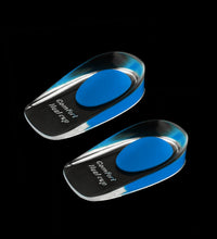 Gel heel cups for cushioning and relieving heel pain.