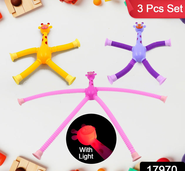 LED Telescopic Suction Cup Giraffe Toy, Pop Tubes Fidget Toys, Shape Changing Telescopic Sensory Tubes Fidget Tubes Sensory Toys Suction Toy, Funny Gift (3 Pcs Set)