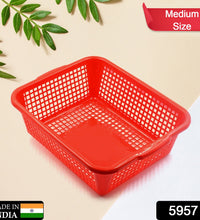 Plastic dish rack for fruits and vegetables, medium size, multi-purpose kitchen organizer.